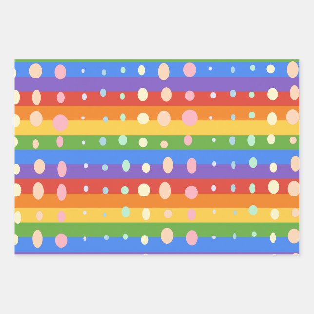 HOJA DE PAPEL DE REGALO PUNTOS DE ARCOÍRIS RAYAS (Anverso)