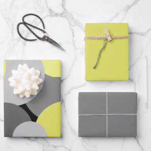 Hoja De Papel De Regalo Puntos de polka amarillos y grises