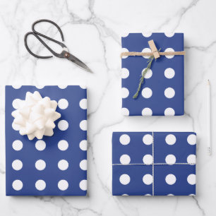 Hoja De Papel De Regalo Puntos de Polka Blanco Azul