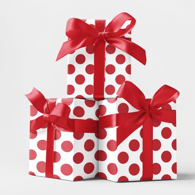 Hoja De Papel De Regalo Puntos de polka blancos y rojos (White and Red Polka Dots Wrapping Paper Sheets)