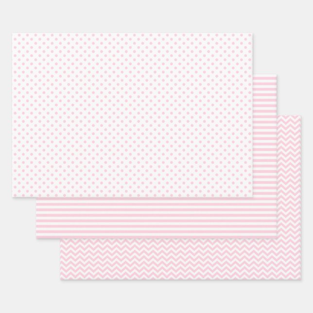 Hoja De Papel De Regalo Puntos de Polka Chevron con franjas blancas y rosa