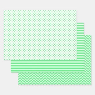 Hoja De Papel De Regalo Puntos de Polka Chevron con franjas blancas y verd
