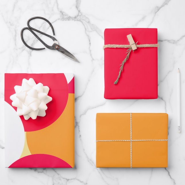 Hoja De Papel De Regalo Puntos de polka rosa, Naranja y amarillo (Anverso)