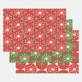 Hoja De Papel De Regalo Puntos retro de la era atómica en el crema rojo ve