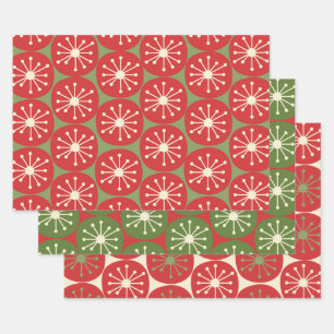 Hoja De Papel De Regalo Puntos retro de la era atómica en el crema rojo ve