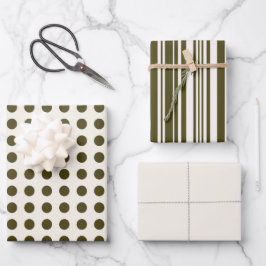 Hoja De Papel De Regalo Puntos y rayas de polka de encaje verde y viejo ol