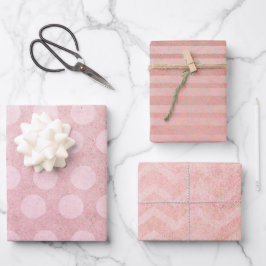 Hoja De Papel De Regalo Puntos y rayas de rosa dorado con acuarela pastel