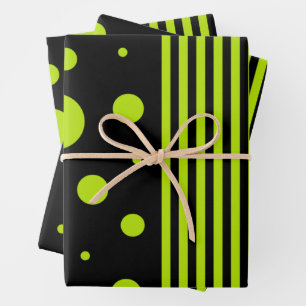 Hoja De Papel De Regalo Puntos y rayas - Verde animado