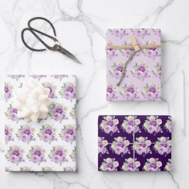 Hoja De Papel De Regalo Purple and Silver Elegant Flowers
