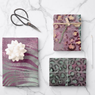 Hoja De Papel De Regalo Purple Burgundy Aqua Mint Zebra