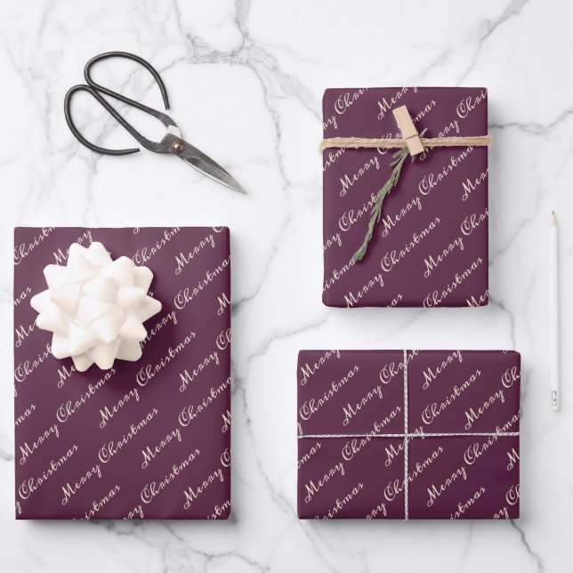 Hoja De Papel De Regalo Purple Elegant Script Feliz Navidad (Anverso)