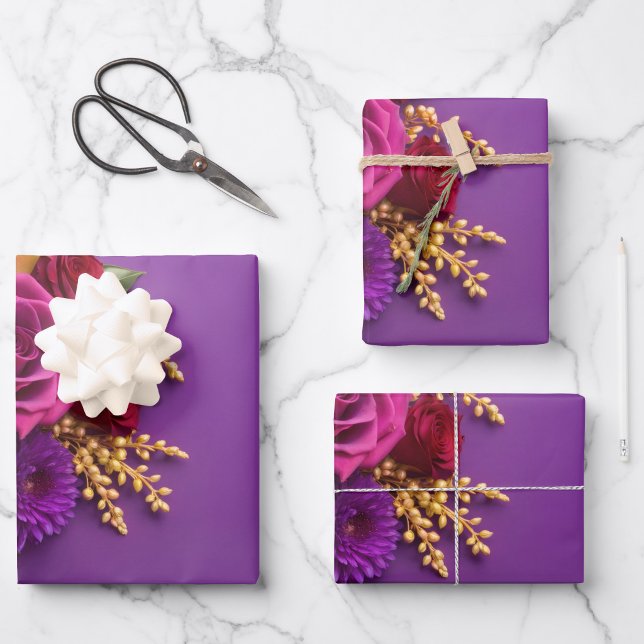 Hoja De Papel De Regalo Purple Floral ("Rich purple florals that turn every gift into a showstopper")