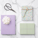Hoja De Papel De Regalo Purple Gingham and Floral WrapPaper Sh<br><div class="desc">Cheque de Gingham y flores de Daisy. Los colores de los patrones florales incluyen: morado,  azul,  lavanda,  verde,  naranja,  amarillo. Papel de embalaje perfecto para un cumpleaños,  un boda o una ducha de bebé.</div>