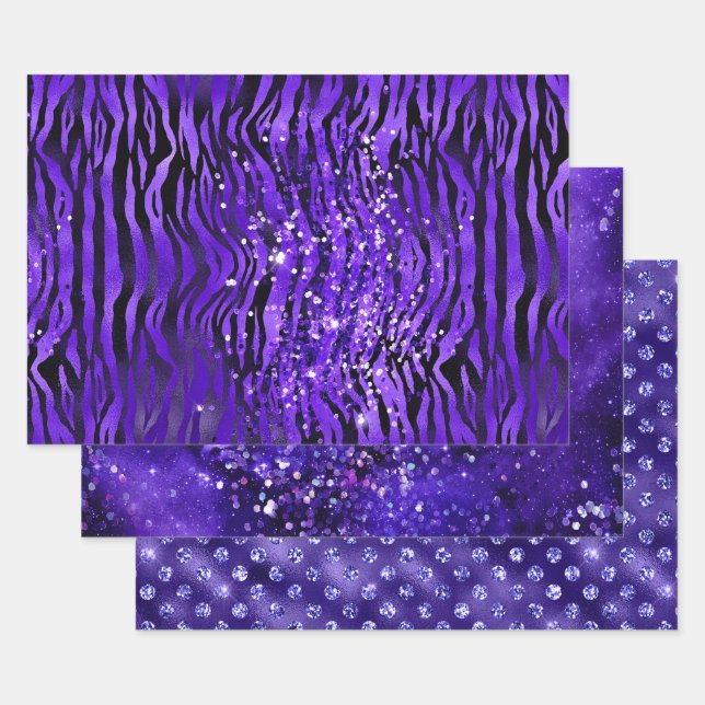 Hoja De Papel De Regalo Purple Glam Glitter Sparkle Patterns (Set)