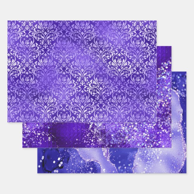 Hoja De Papel De Regalo Purple Glam Glitter Sparkle Patterns (Set)