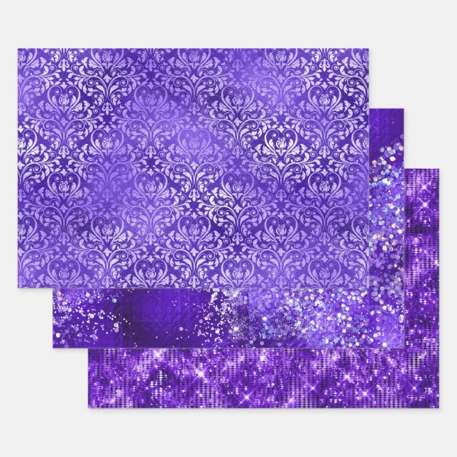 Hoja De Papel De Regalo Purple Glam Glitter Sparkle Patterns (Set)