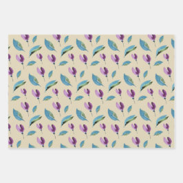 Hoja De Papel De Regalo Purple Green Floral Watercolor Hand-painted