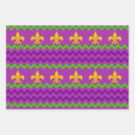 HOJA DE PAPEL DE REGALO PURPLE GREEN YELLOW MARDI GRAS PATTERNS