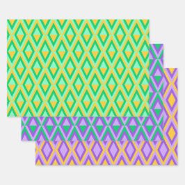 HOJA DE PAPEL DE REGALO PURPLE NARANJA VERDE MARDI GRAS PATRONES