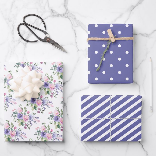 Hoja De Papel De Regalo Purple Pink Floral Wedding (Anverso)