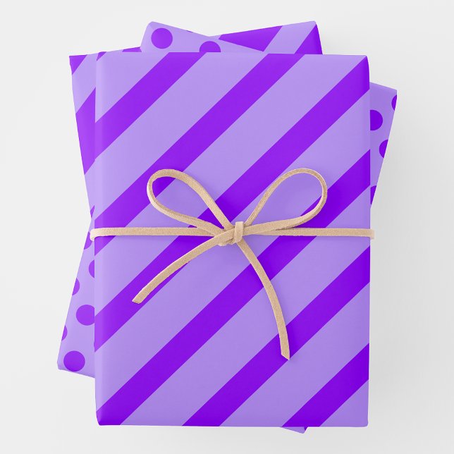 Hoja De Papel De Regalo Purple & Purple Stripes & Polka Dots Fun (Purple & Purple Stripes & Polka Dots Fun Wrapping Paper Sheets)