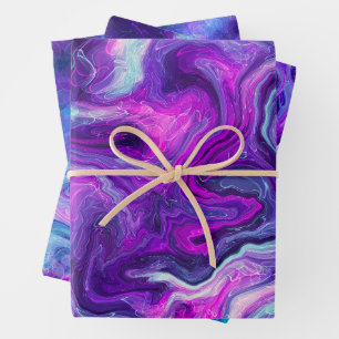 Hoja De Papel De Regalo Púrpura, azul, marble rosa Fluid Art Cumpleaños