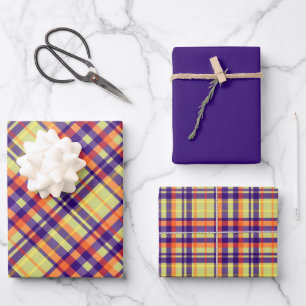 Hoja De Papel De Regalo Púrpura brillante, Naranja, crema verde y amarillo