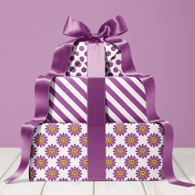 Hoja De Papel De Regalo Púrpura Daisy Floral Stripes Polka Dot (Subido por el creador)