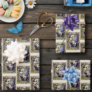 Hoja De Papel De Regalo Púrpura floral de hadas en blanco