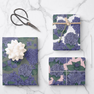 Hoja De Papel De Regalo Púrpura Hydrangeas Gift Wrap - conjunto de 3