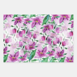 Hoja De Papel De Regalo Púrpura Lilac acuarela Floral Hand Pintado