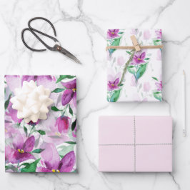 Hoja De Papel De Regalo Púrpura Lilac acuarela Floral Hand Pintado