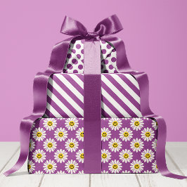 Hoja De Papel De Regalo Púrpura margarita rayada y punto de polka