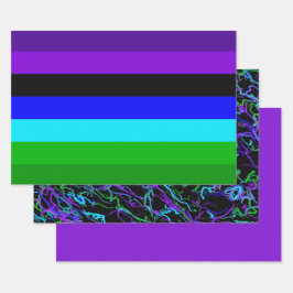Hoja De Papel De Regalo Púrpura, negra, azul y verde