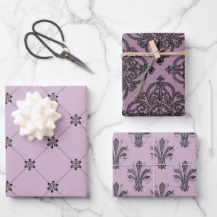 Hoja De Papel De Regalo Púrpura oscuro y negro con tema de París