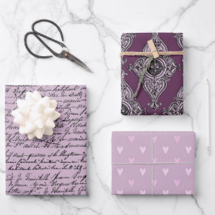 Hoja De Papel De Regalo Púrpura oscuro y negro con tema de París