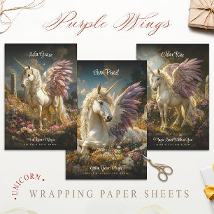 Hoja De Papel De Regalo Púrpura Pegasus Stone Circle Fantasía Caballo Míti