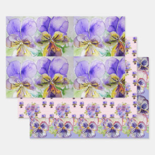 Hoja De Papel De Regalo Púrpura Viola Pansies flor Pintado de color de agu