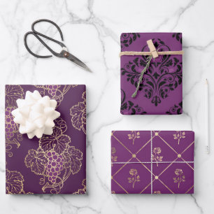 Hoja De Papel De Regalo Púrpura y Oro París temático