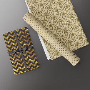 Hoja De Papel De Regalo Purpurina Art Deco de Luxe Gold Black Chevron