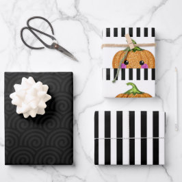 Hoja De Papel De Regalo Purpurina blanco negro lindo Naranja Calabaza Hall