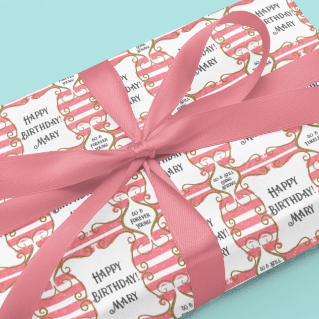 Hoja De Papel De Regalo Purpurina De Cumpleaños Y Personalización De Glam (Elegant milestone birthday wrapping paper: Celebrate grace, refine life's journey. )