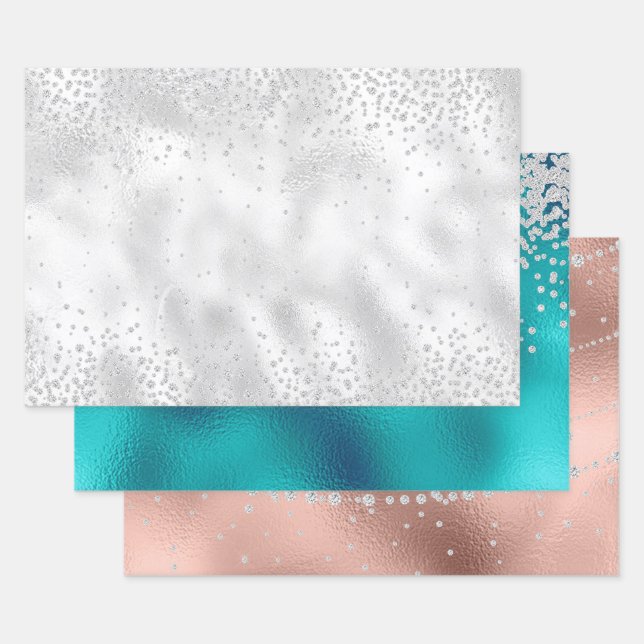 Hoja De Papel De Regalo Purpurina de diamantes Bling Relieve metalizado ap (Set)