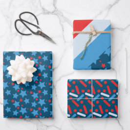 Hoja De Papel De Regalo Purpurina de Estrellas Patrióticas Rayas Azules