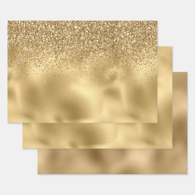 Hoja De Papel De Regalo Purpurina de Faux Sparkle Gold (Set)