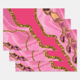 Hoja De Papel De Regalo Purpurina de Geode de Agate Rosado y Oro