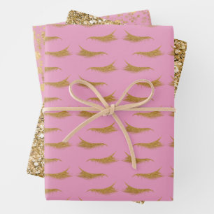 Hoja De Papel De Regalo Purpurina de Glam Oro Rosa Girly Eyelashes
