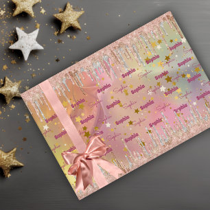 Hoja De Papel De Regalo purpurina de goteo de unicornio rosa de rubor de m