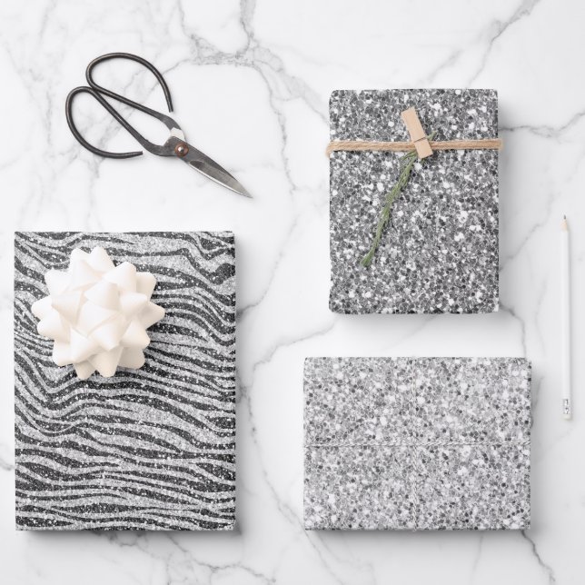 Hoja De Papel De Regalo Purpurina de impresión de cebra negro brillante pl (Anverso)