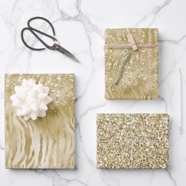 Hoja De Papel De Regalo Purpurina de oro Confetti Glitzy Impresión de cebr (Anverso)